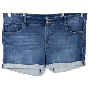 So Plus Size 20 Denim Shorts Midi‎ Mid Rise Cuffed Stretch Blue Denim 1499
